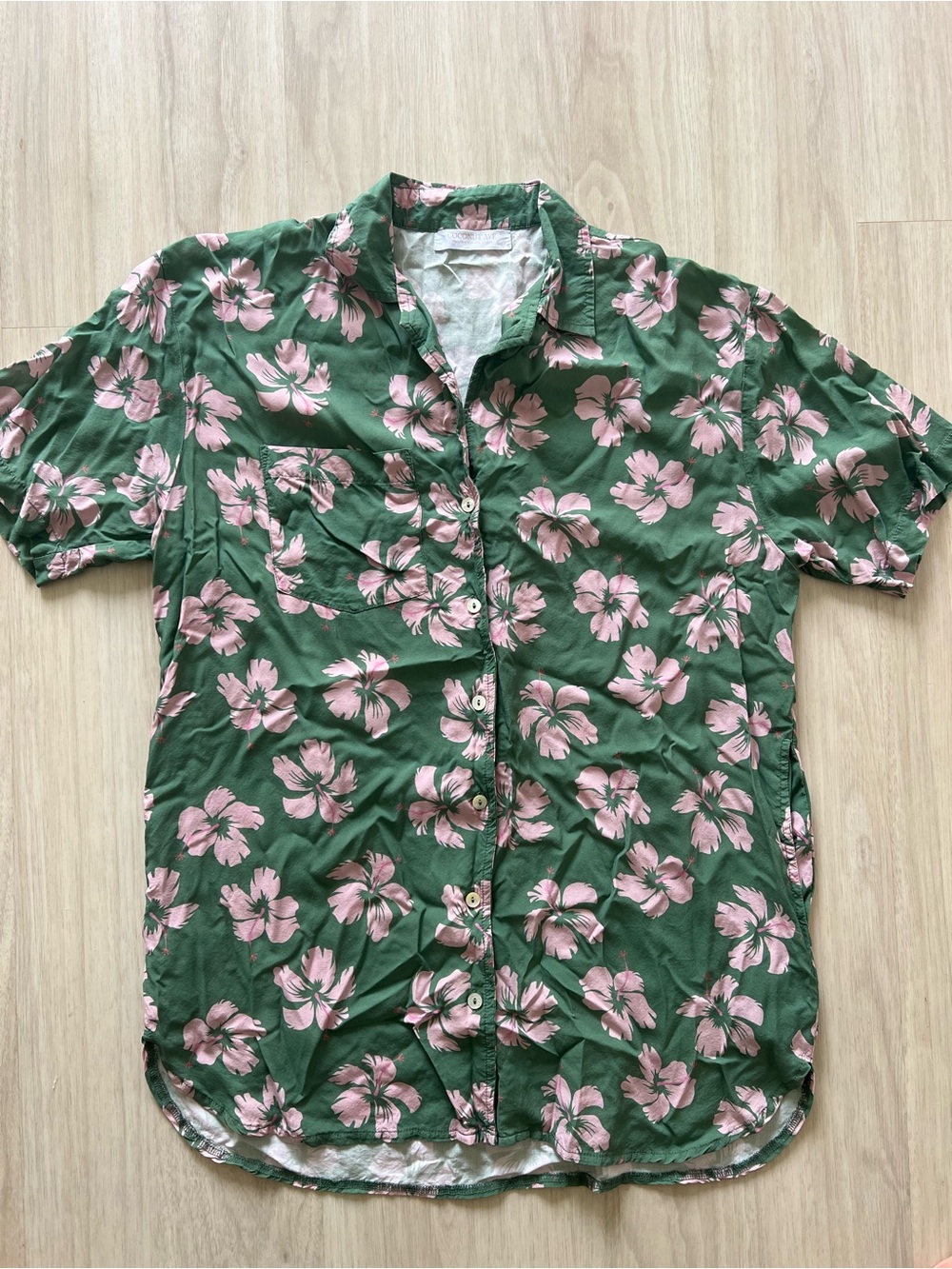 Coconut Ave Green Floral Short-Sleeve Button-Up Shirt dress - Pink Blossom Print